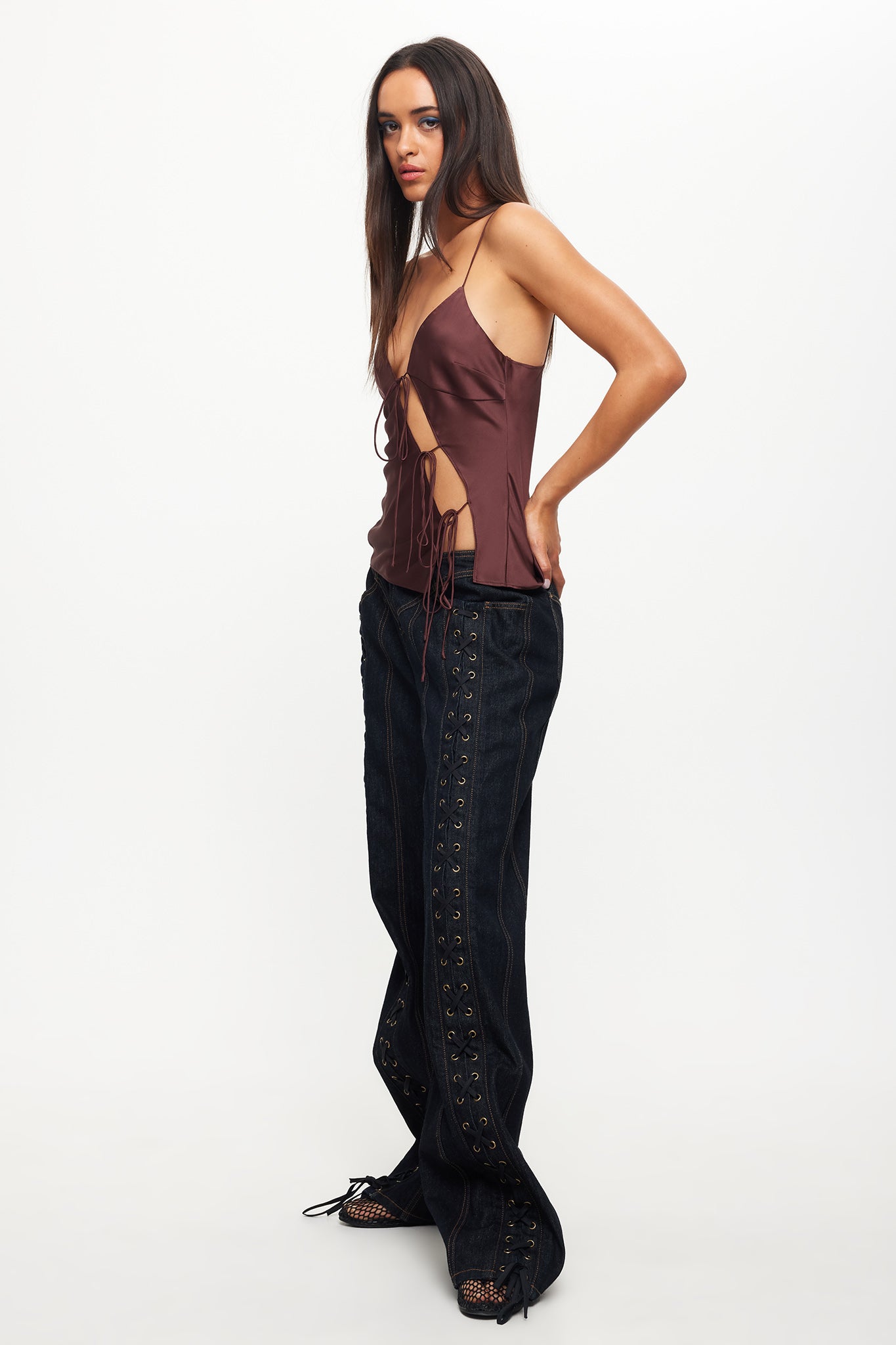 LIONESS Daydream Tie-Up Jeans Dark Denim by Selfie Leslie