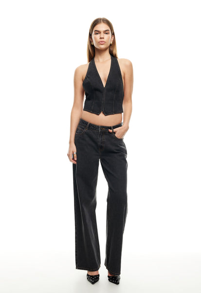LIONESS Je Suis Halter Top Charcoal | Selfie Leslie