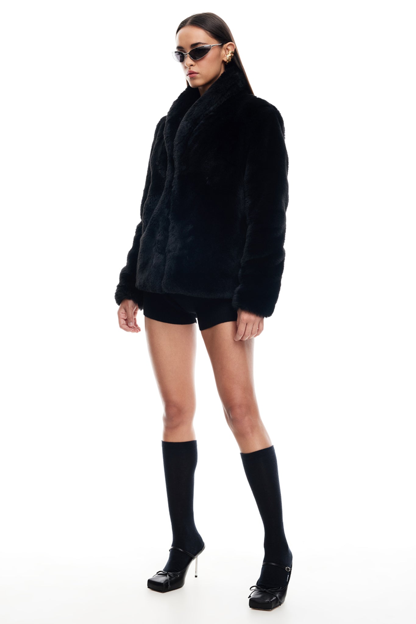 LIONESS Bada Bing Faux Fur Jacket Onyx by Selfie Leslie