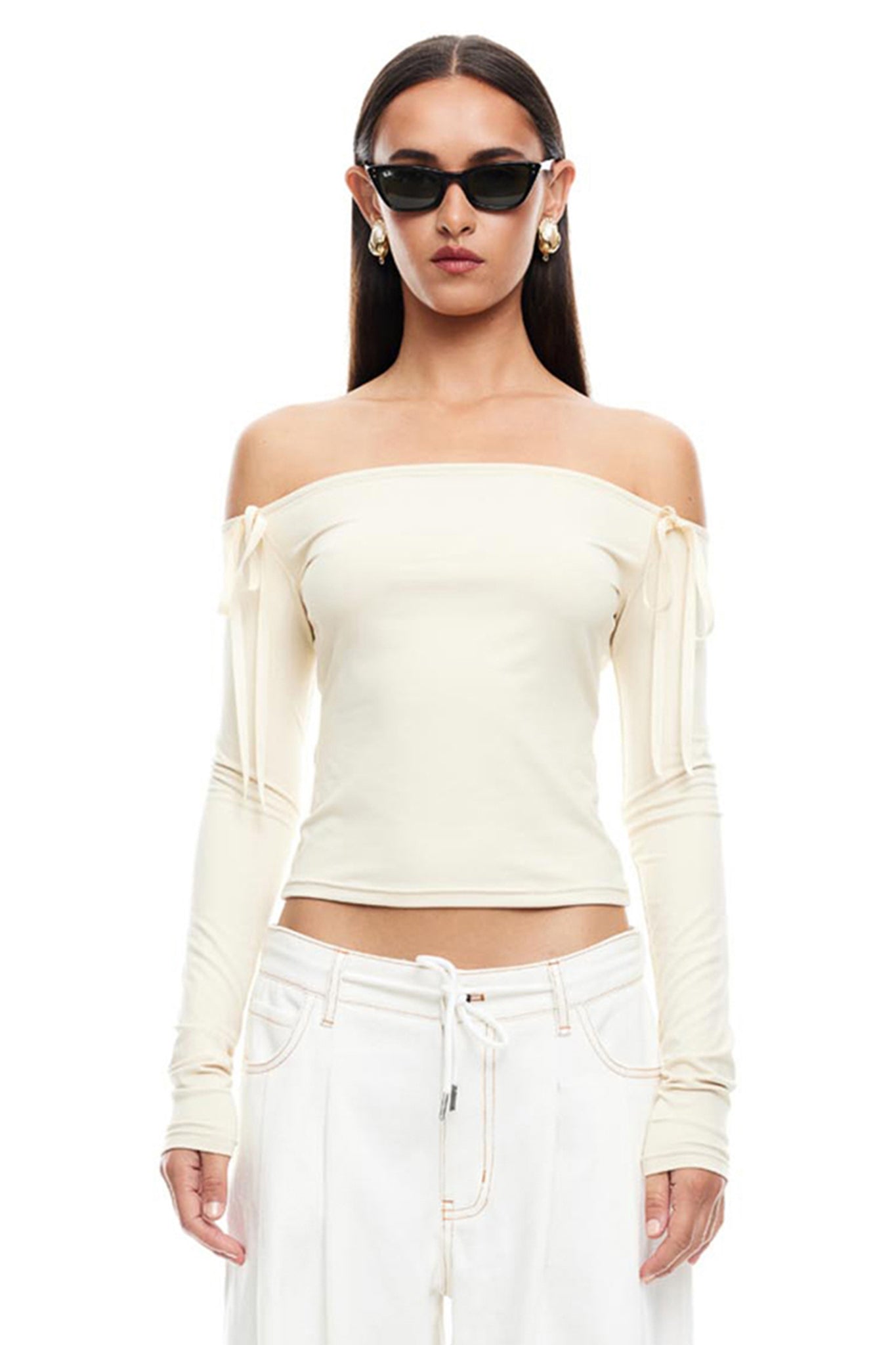 LIONESS Insightful Off Shoulder Top Ivory by Selfie Leslie