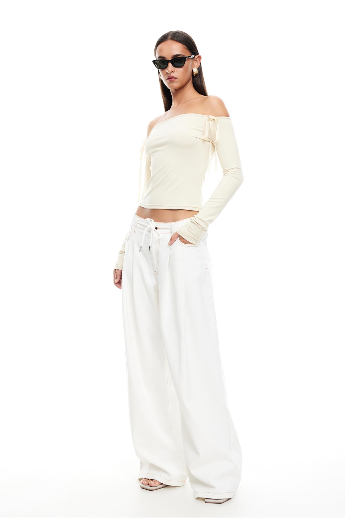 LIONESS Insightful Off Shoulder Top Ivory by Selfie Leslie