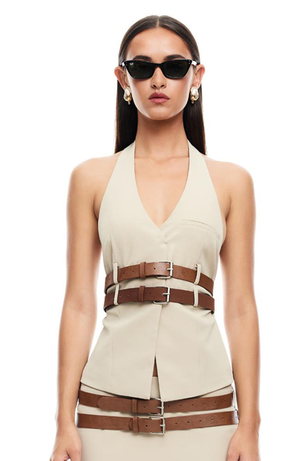 LIONESS Ethereal Buckle Top Beige by Selfie Leslie