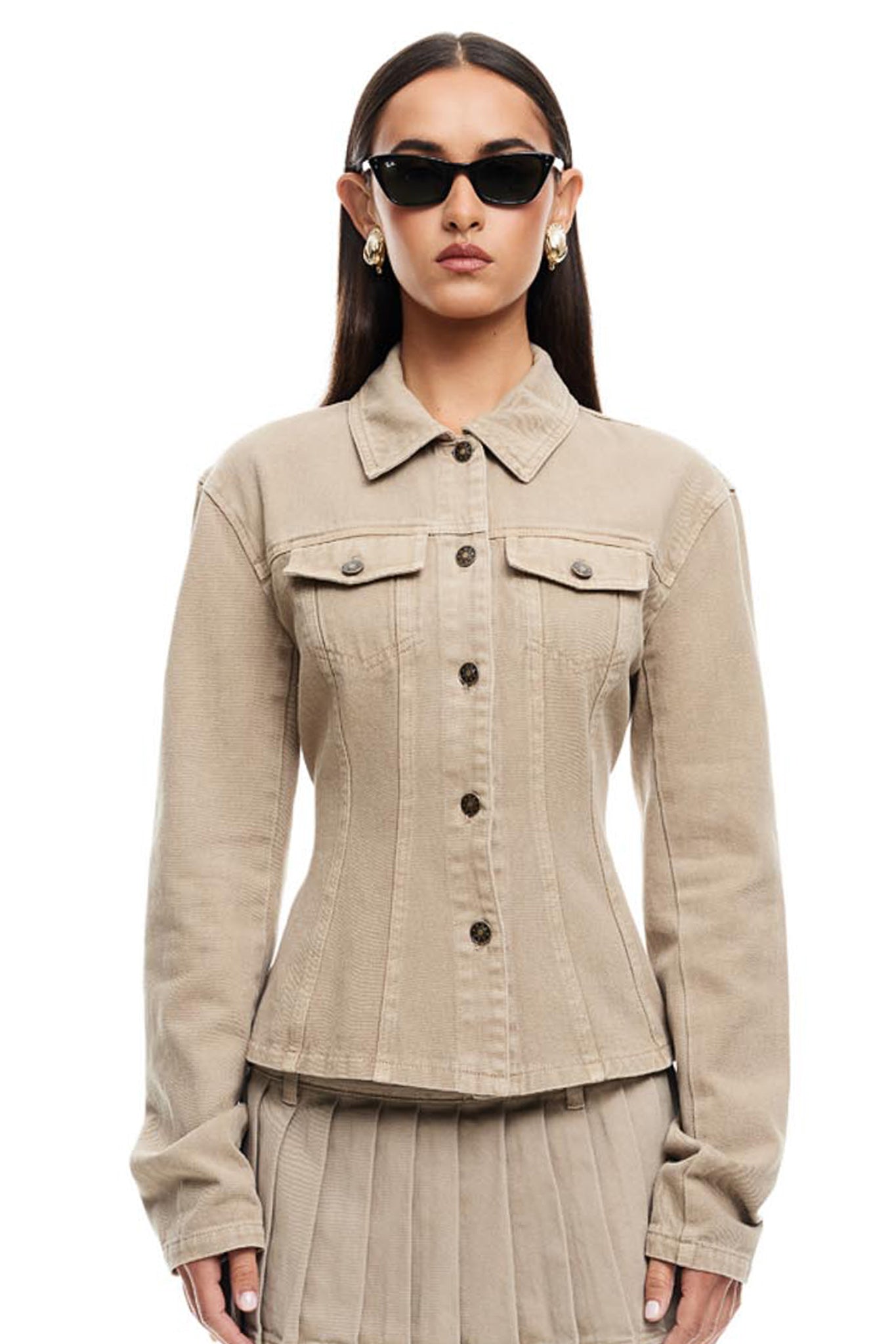 LIONESS Rider Denim Jacket Beige by Selfie Leslie