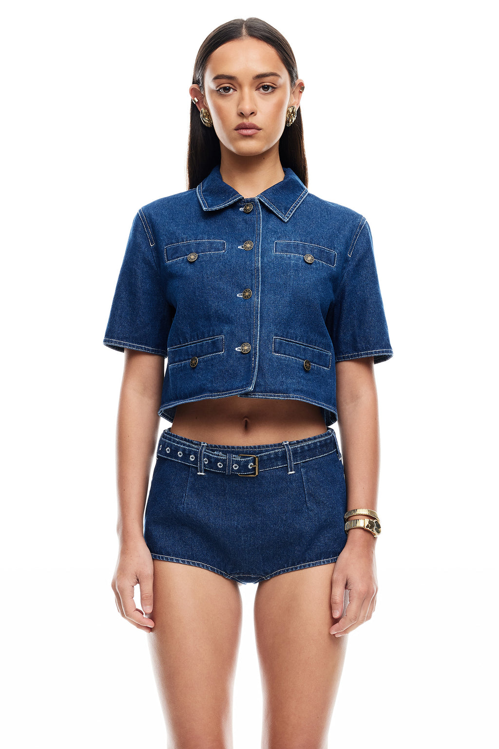 LIONESS Halston Denim Top Blue Denim by Selfie Leslie