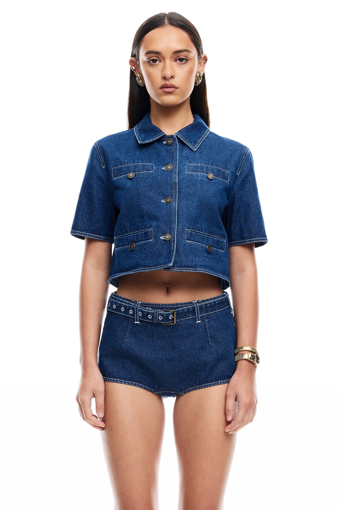 LIONESS Halston Denim Top Blue Denim by Selfie Leslie