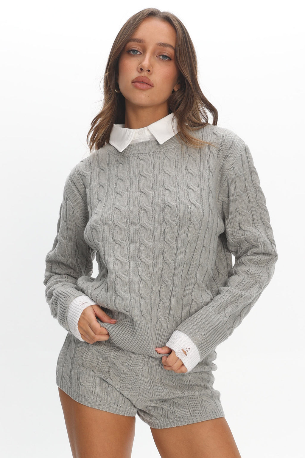 LIONESS Coastal Cable Knit Sweater Cloud