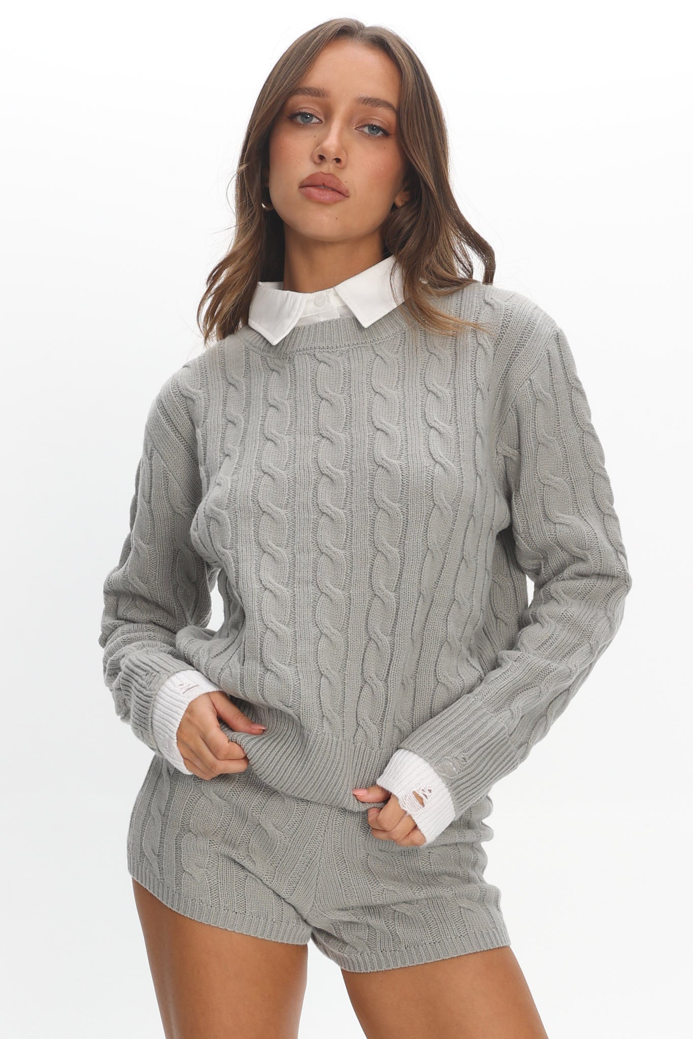 LIONESS Coastal Cable Knit Sweater Cloud