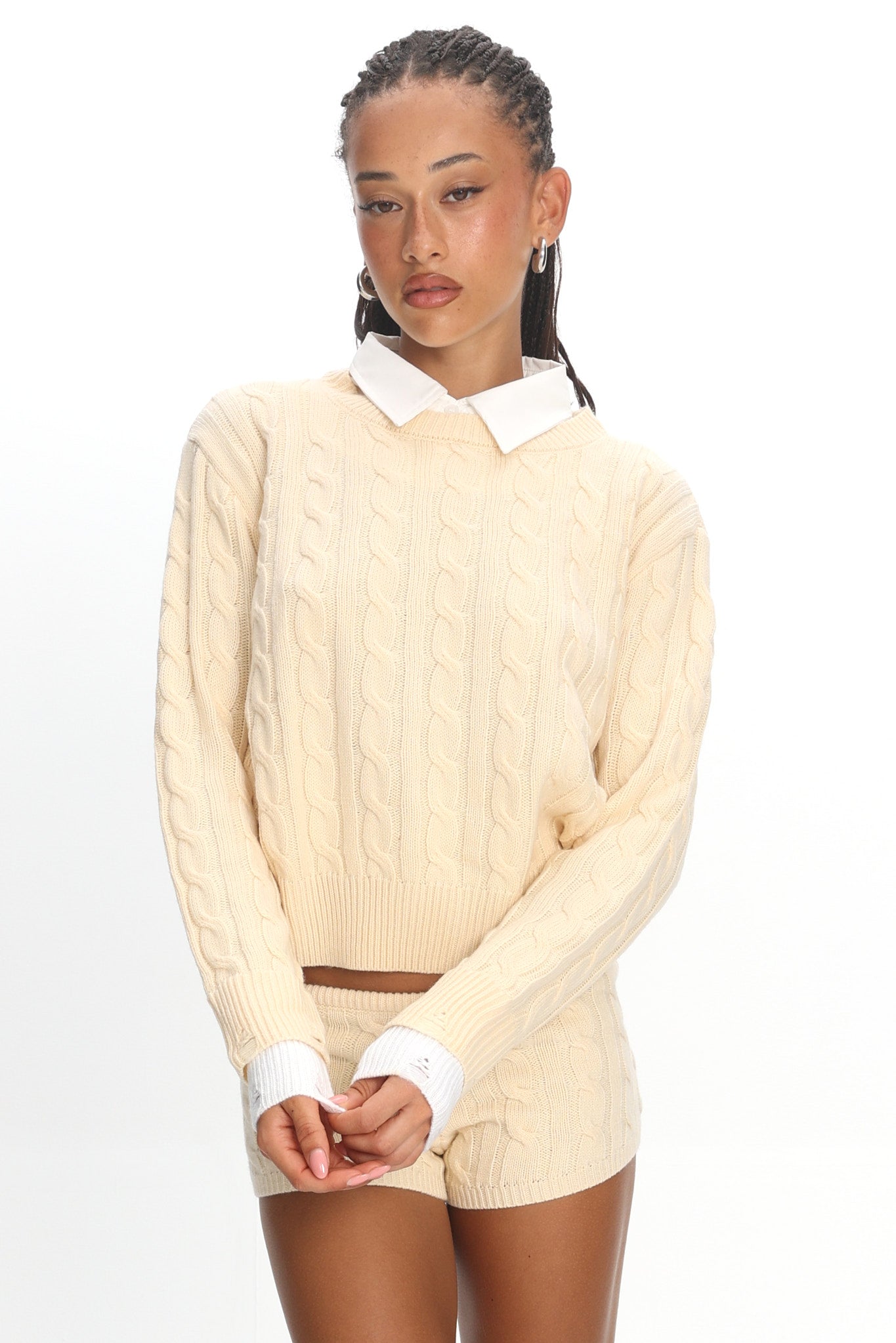 LIONESS Costal Cable Knit Sweater Cream