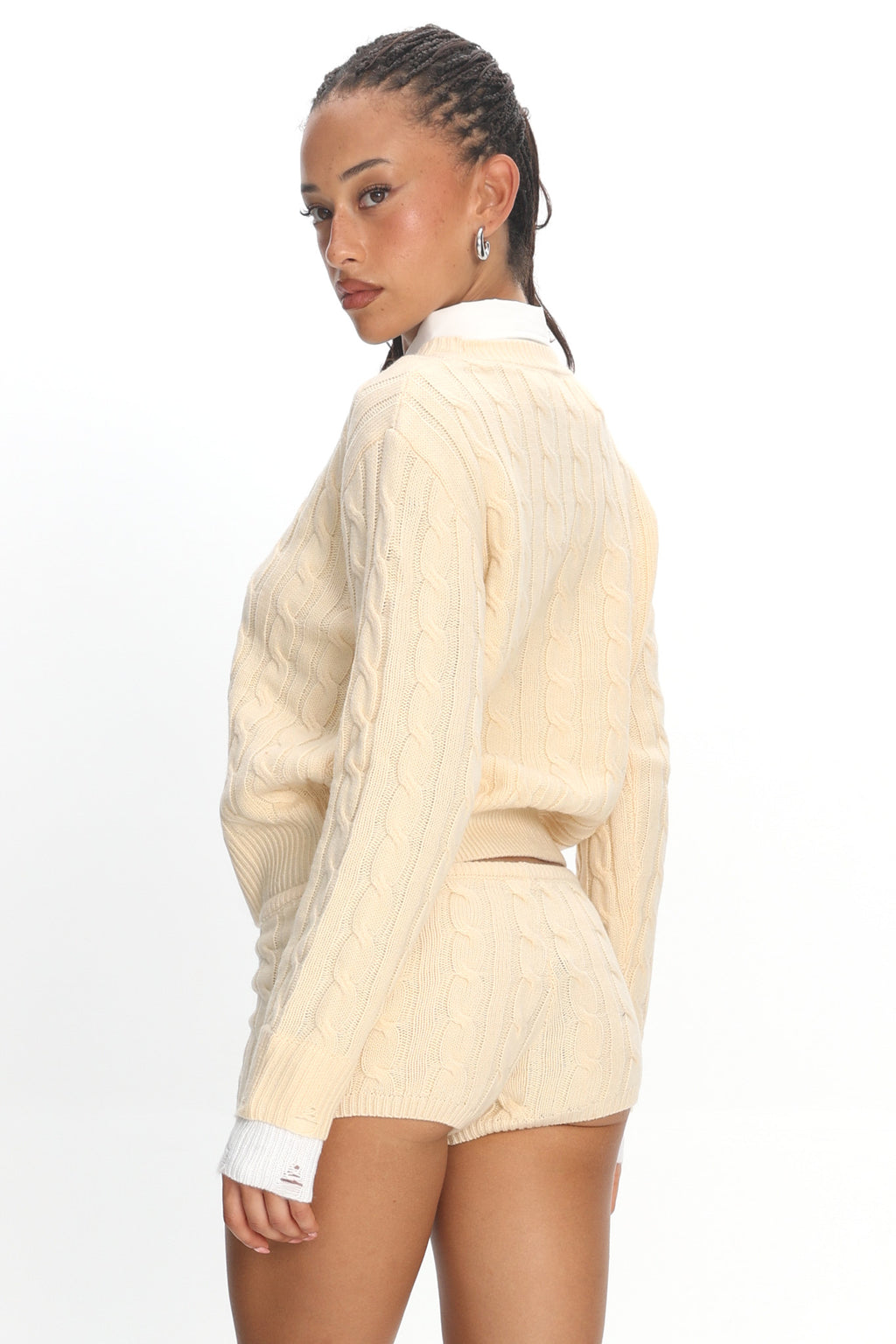 LIONESS Costal Cable Knit Sweater Cream