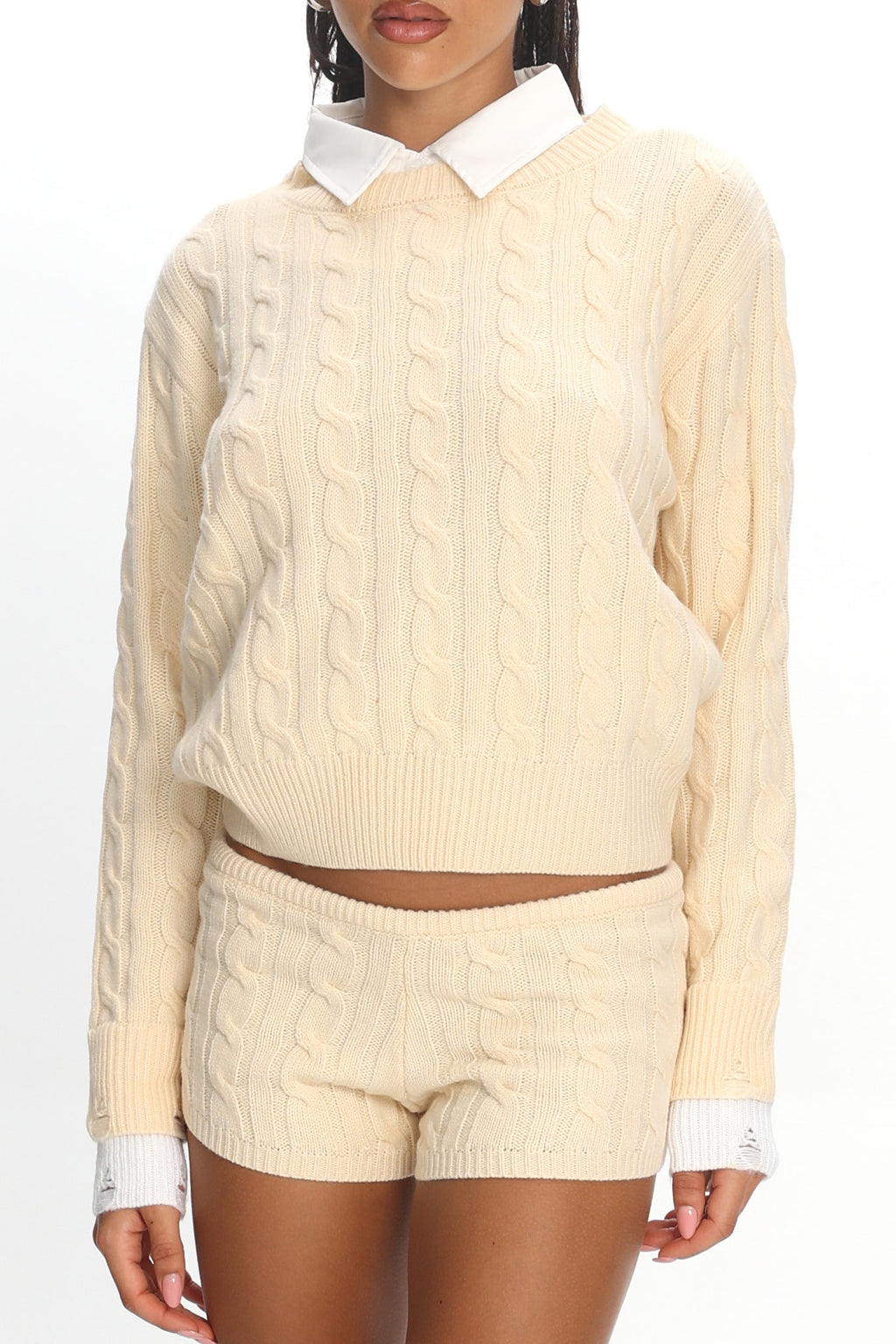 LIONESS Costal Cable Knit Sweater Cream