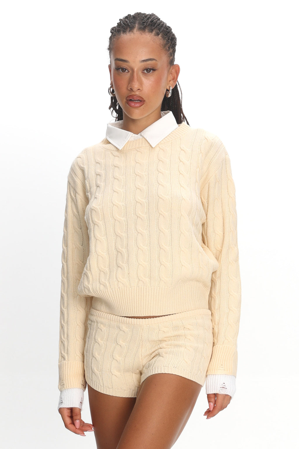 LIONESS Costal Cable Knit Sweater Cream