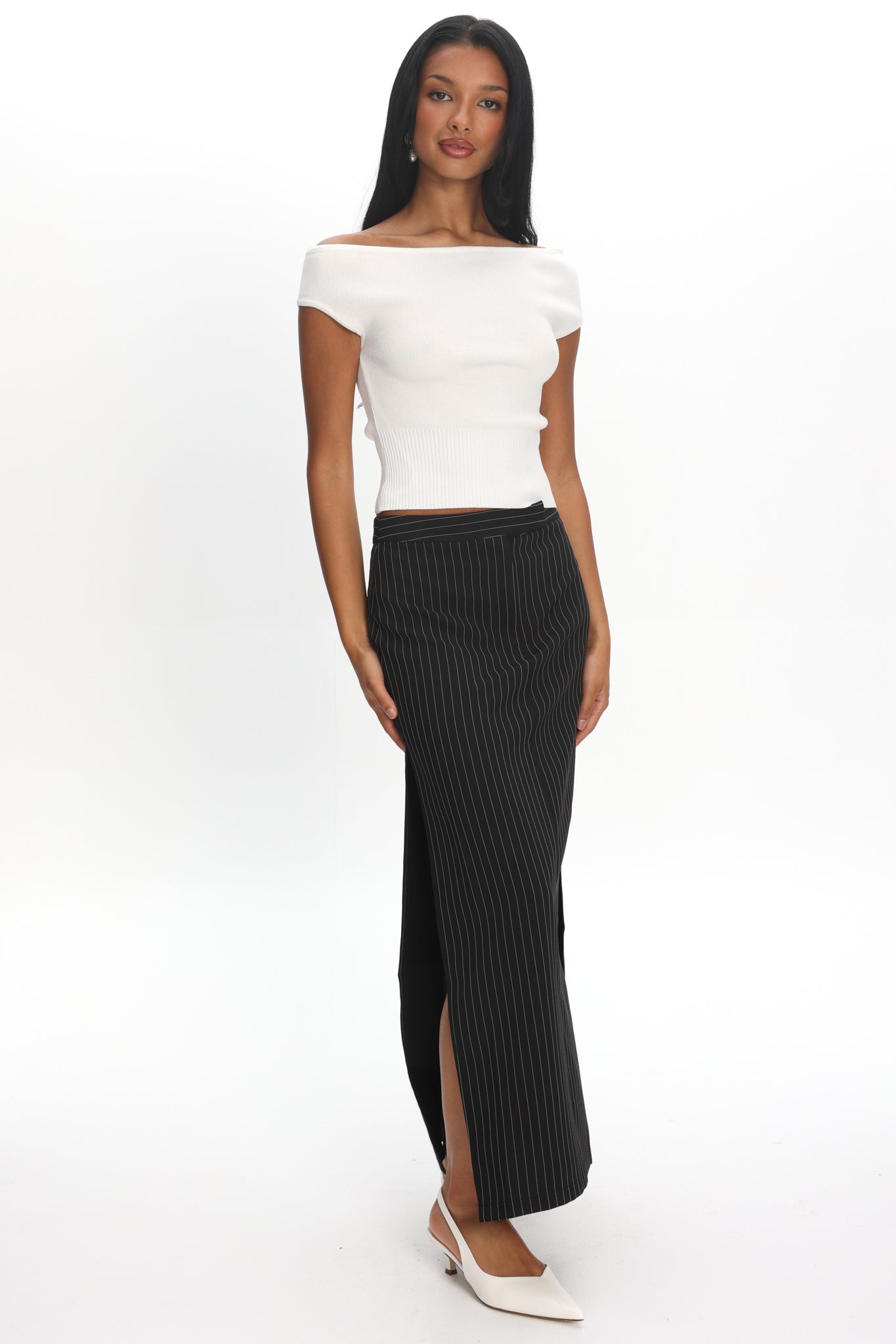 LIONESS Lune Maxi Skirt Onyx Pinstripe– Selfie Leslie
