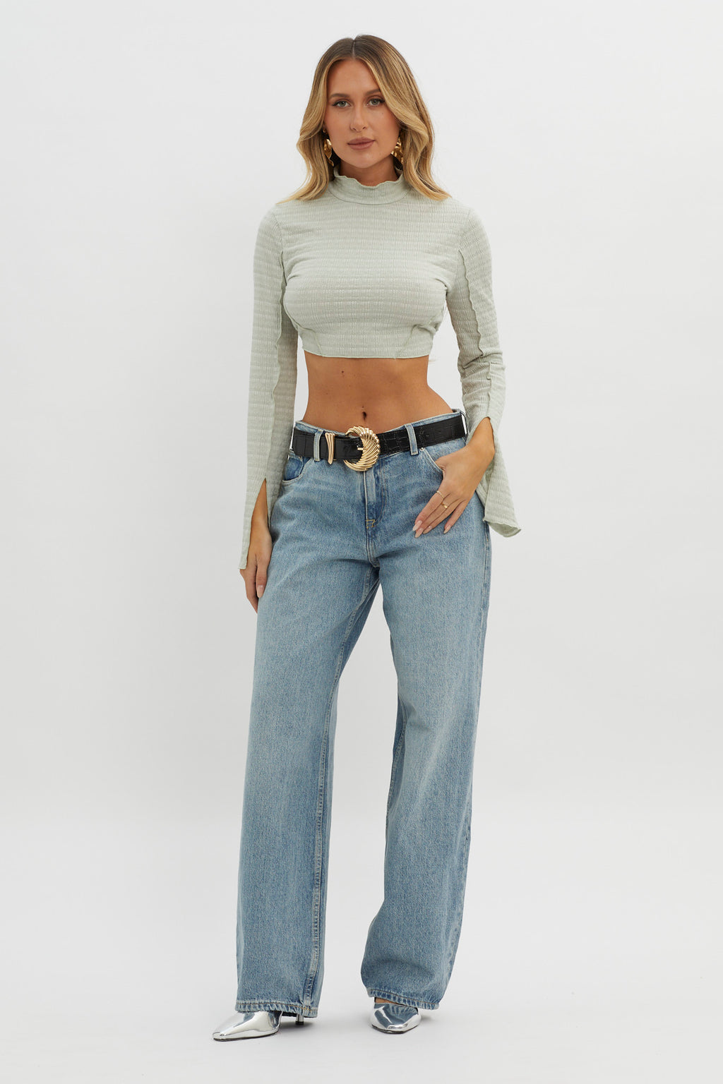 Rule Breaker Backless Mock Neck Top Sage by Selfie Leslie