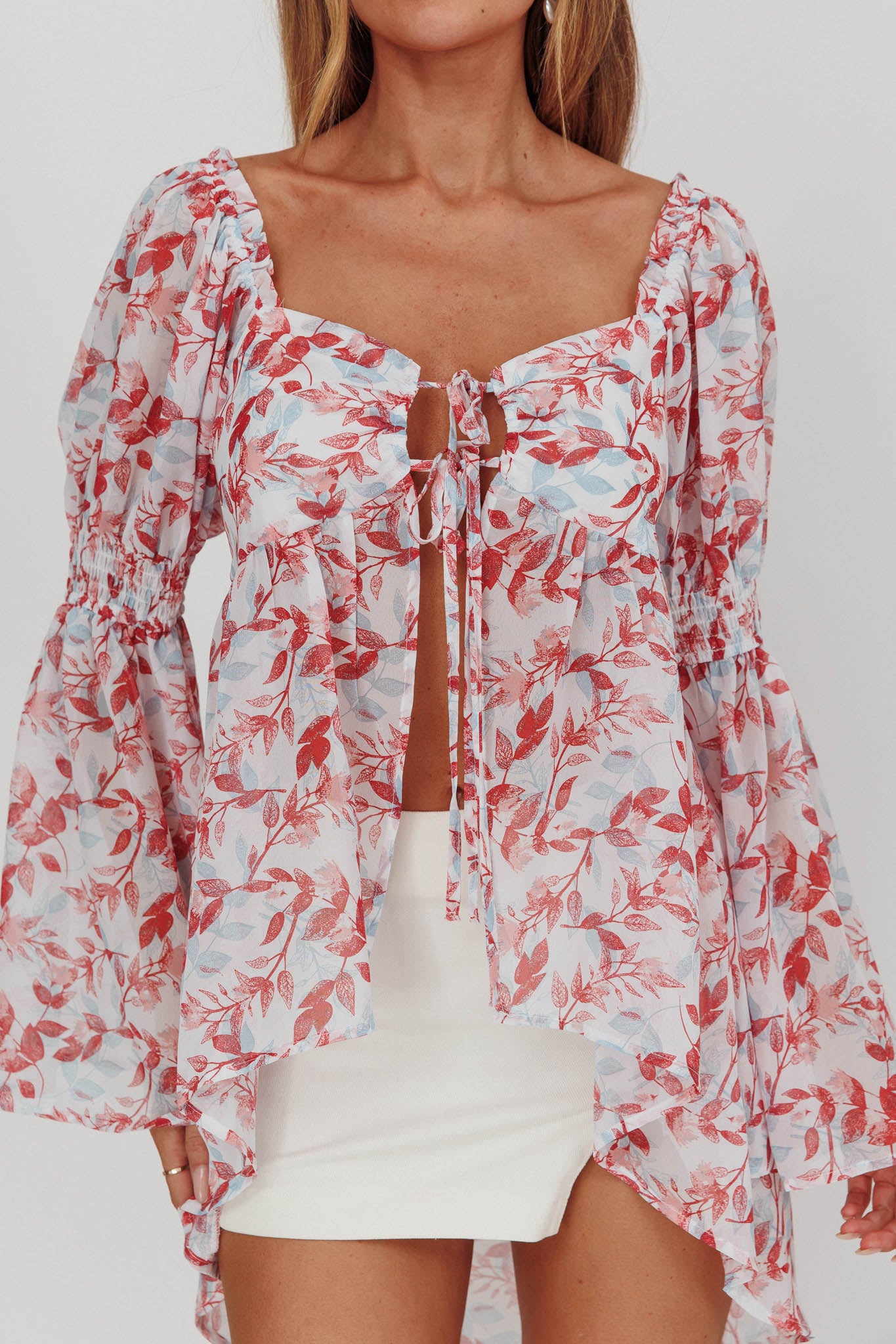 Ganyah Tie Front Blouse Print Brick by Selfie Leslie
