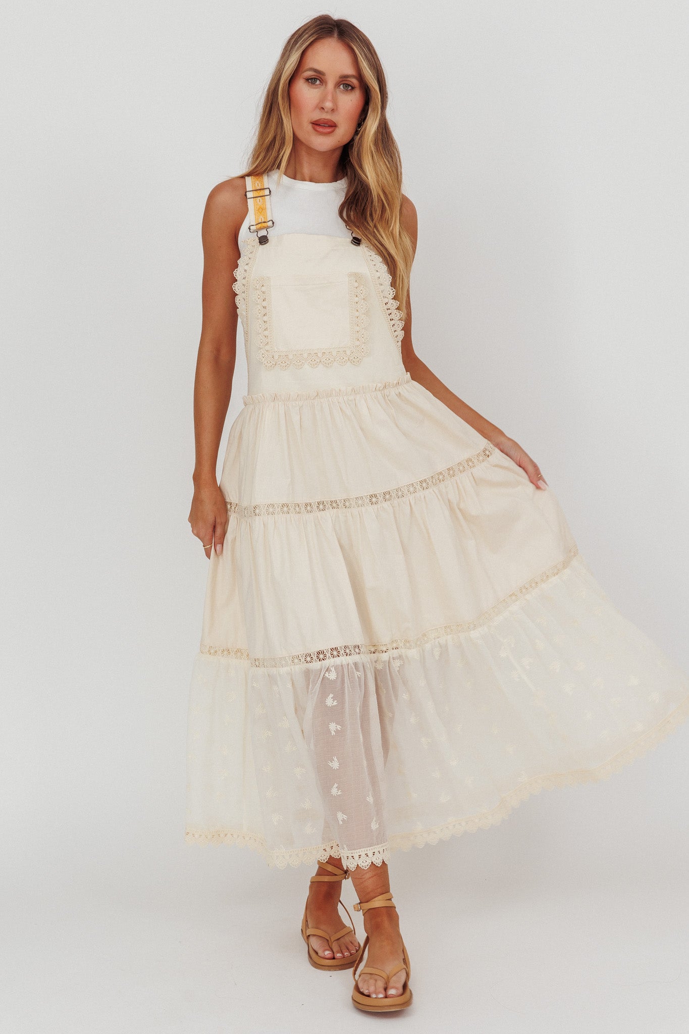 Odeyah Lace Trim Overall Dress Champagne– Selfie Leslie