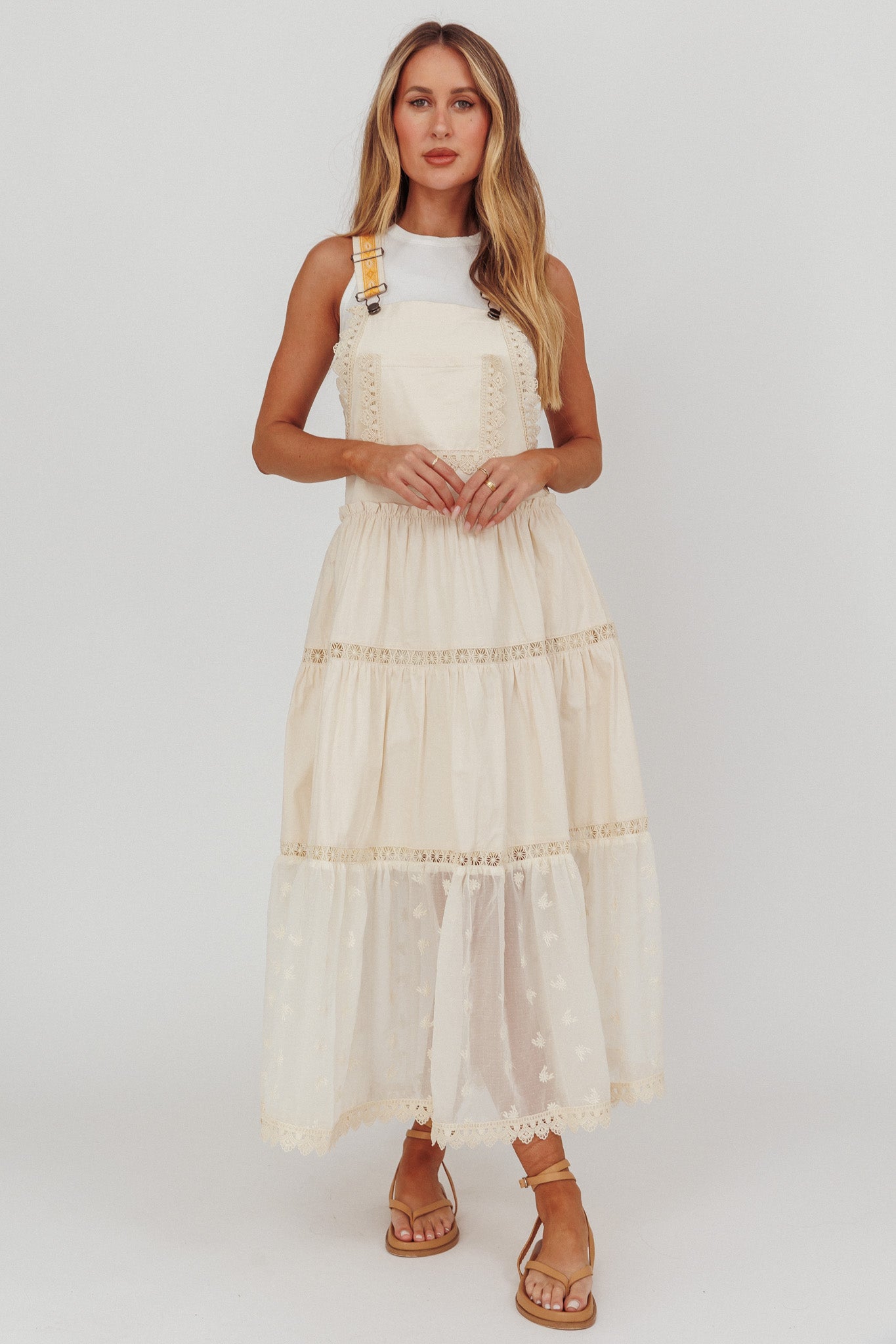 Odeyah Lace Trim Overall Dress Champagne– Selfie Leslie