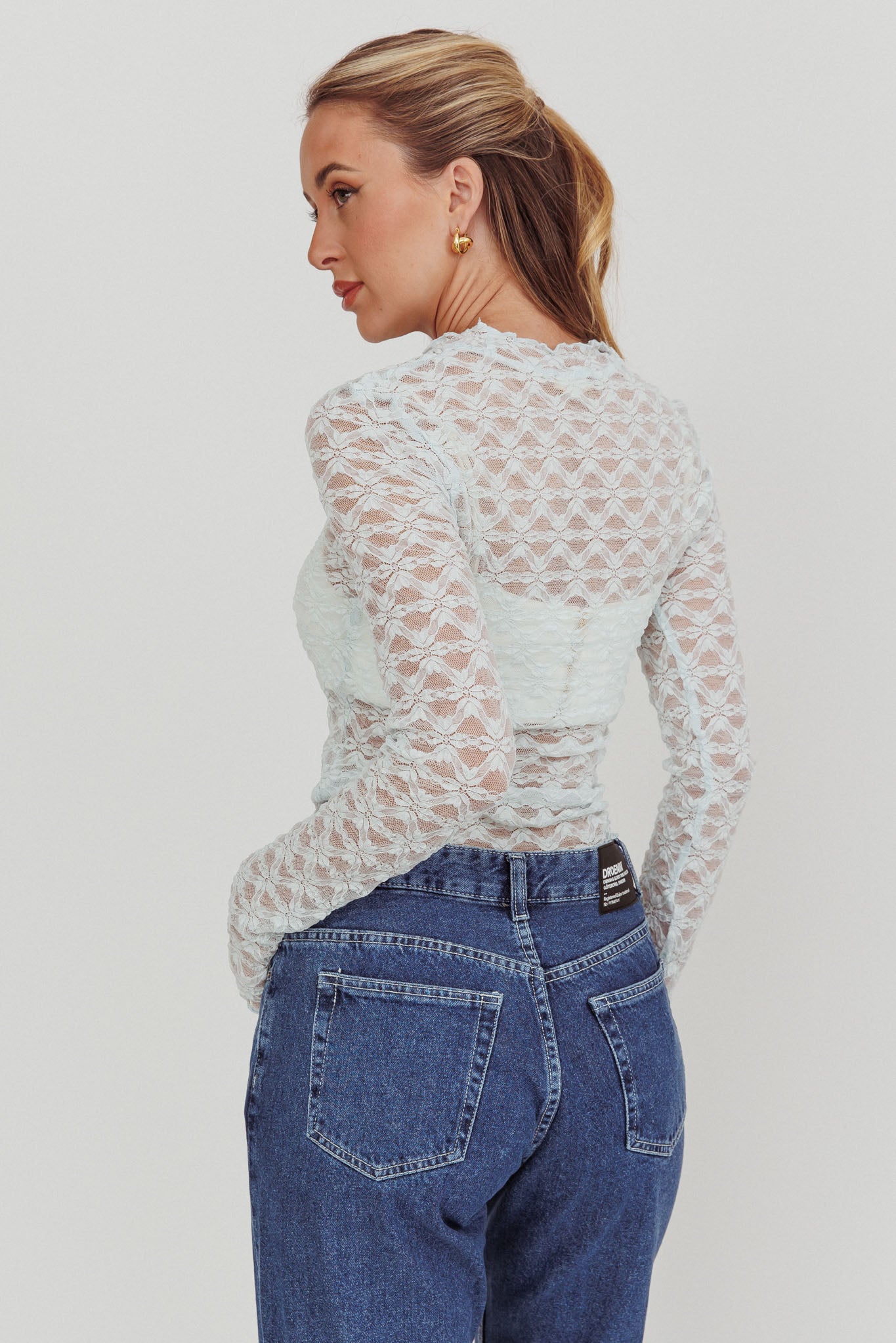 Not Shy Long Sleeve Lace Top Alice Blue– Selfie Leslie