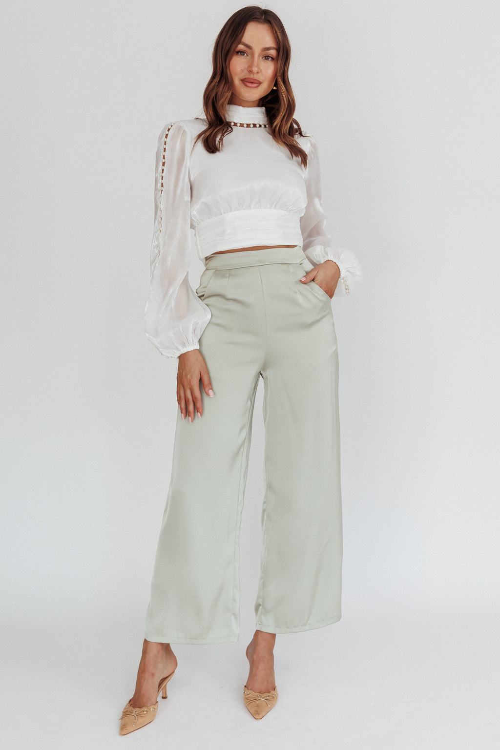 Caia Pearl Detail Open Back Top White by Selfie Leslie