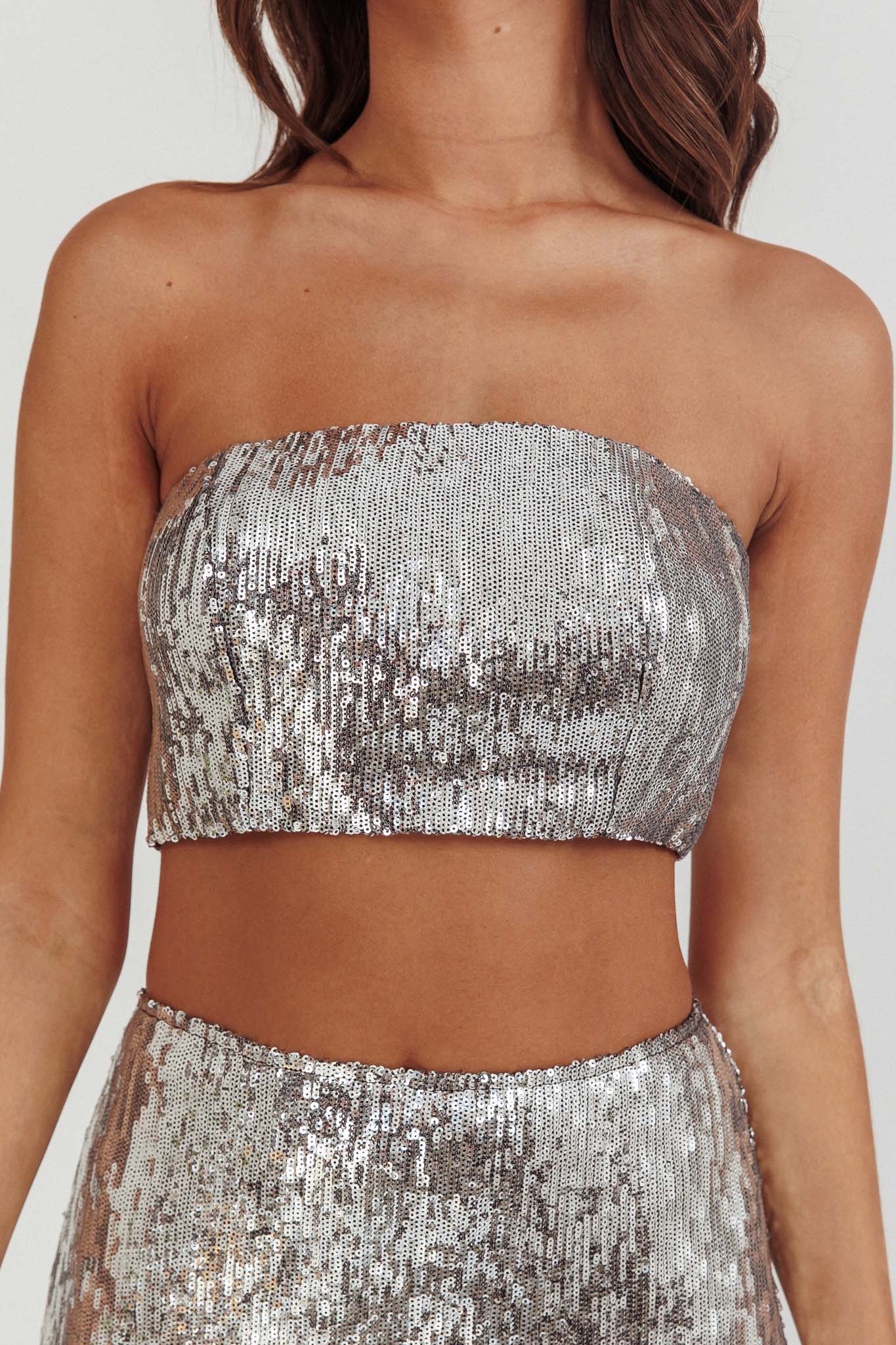 Shop the Star Girls Strapless Sequin Top Silver