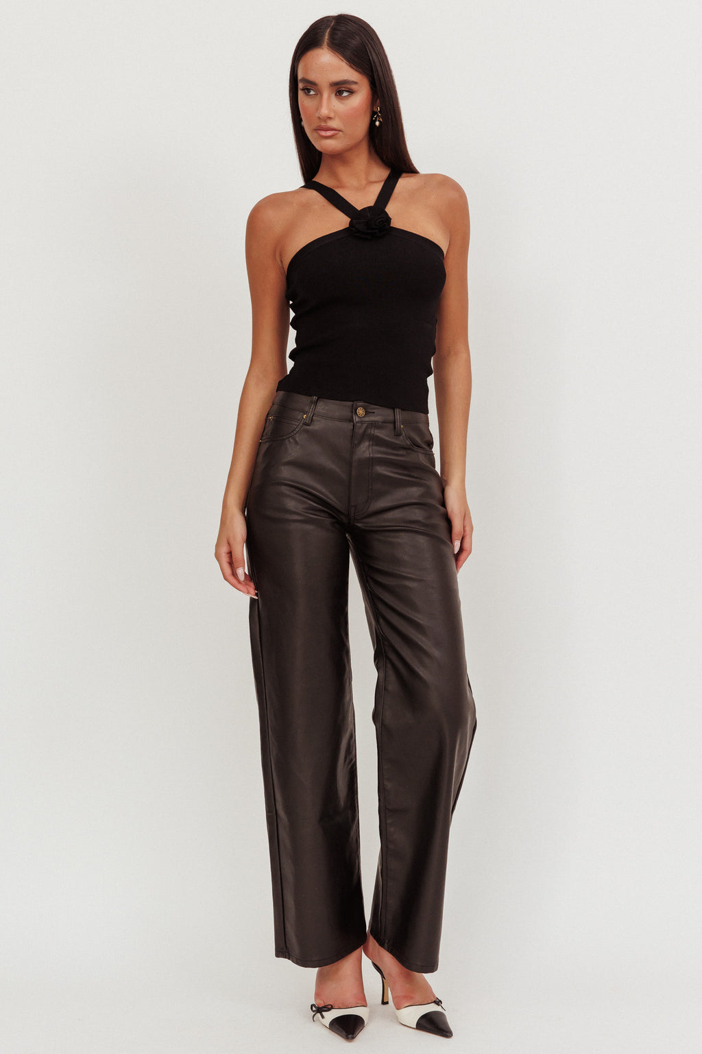 Anora Ribbed Rose Top Black by Selfie Leslie