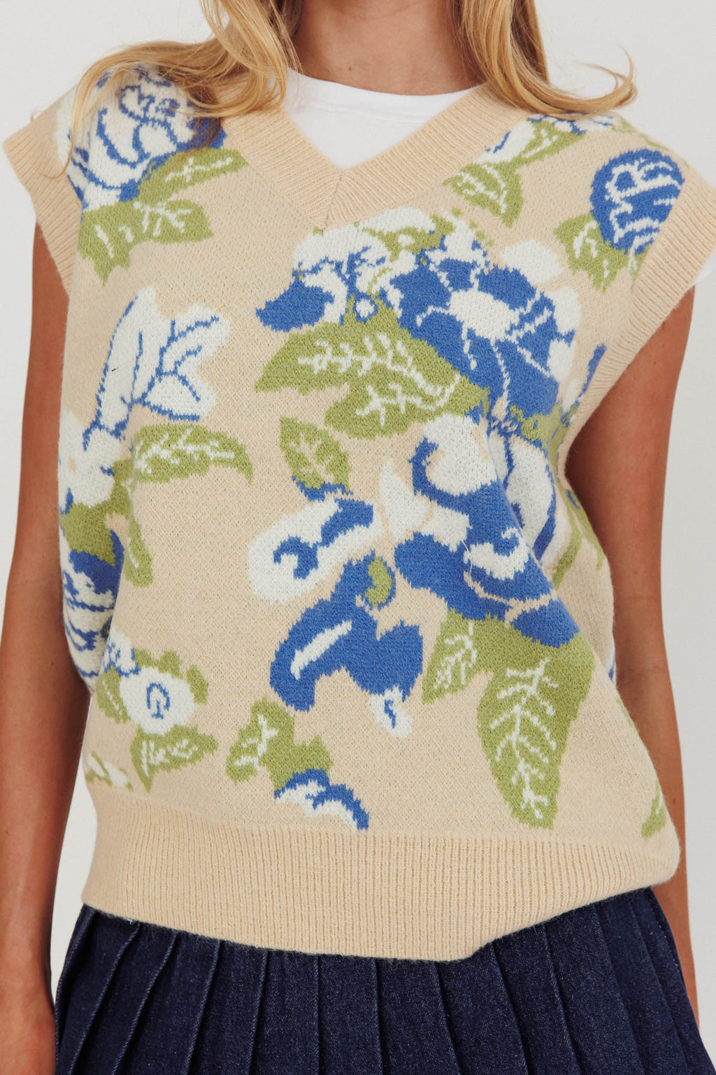 Crushing On You Sleeveless Floral Sweater Vest Taupe by Selfie Leslie