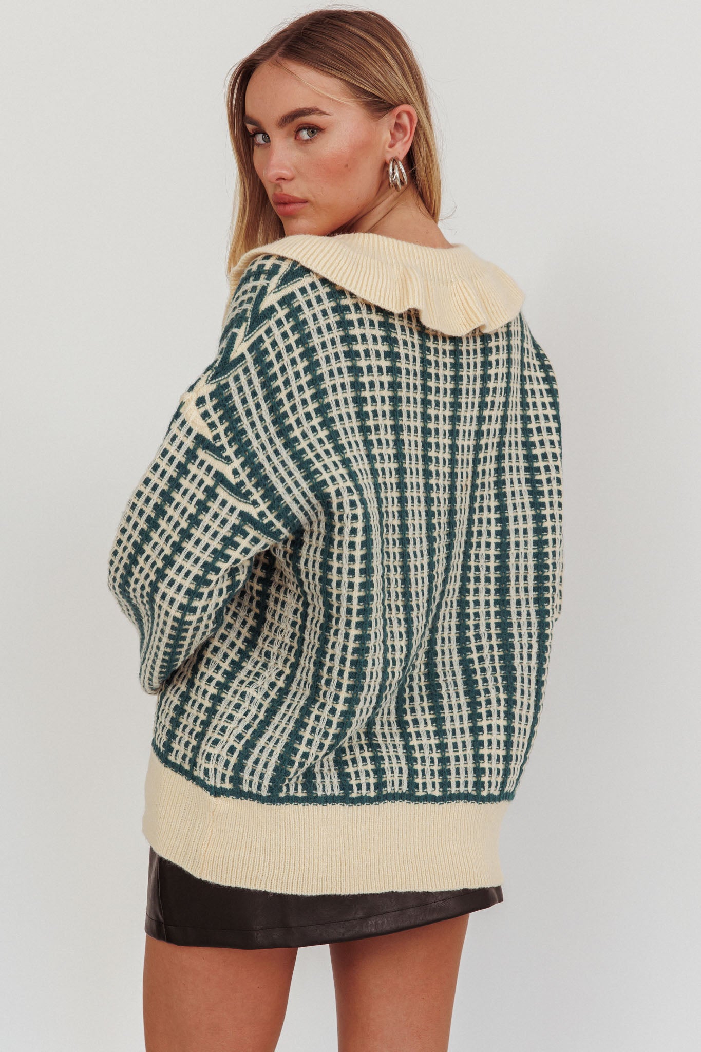 Rewrite Quarter Button Knit Sweater Emerald by Selfie Leslie