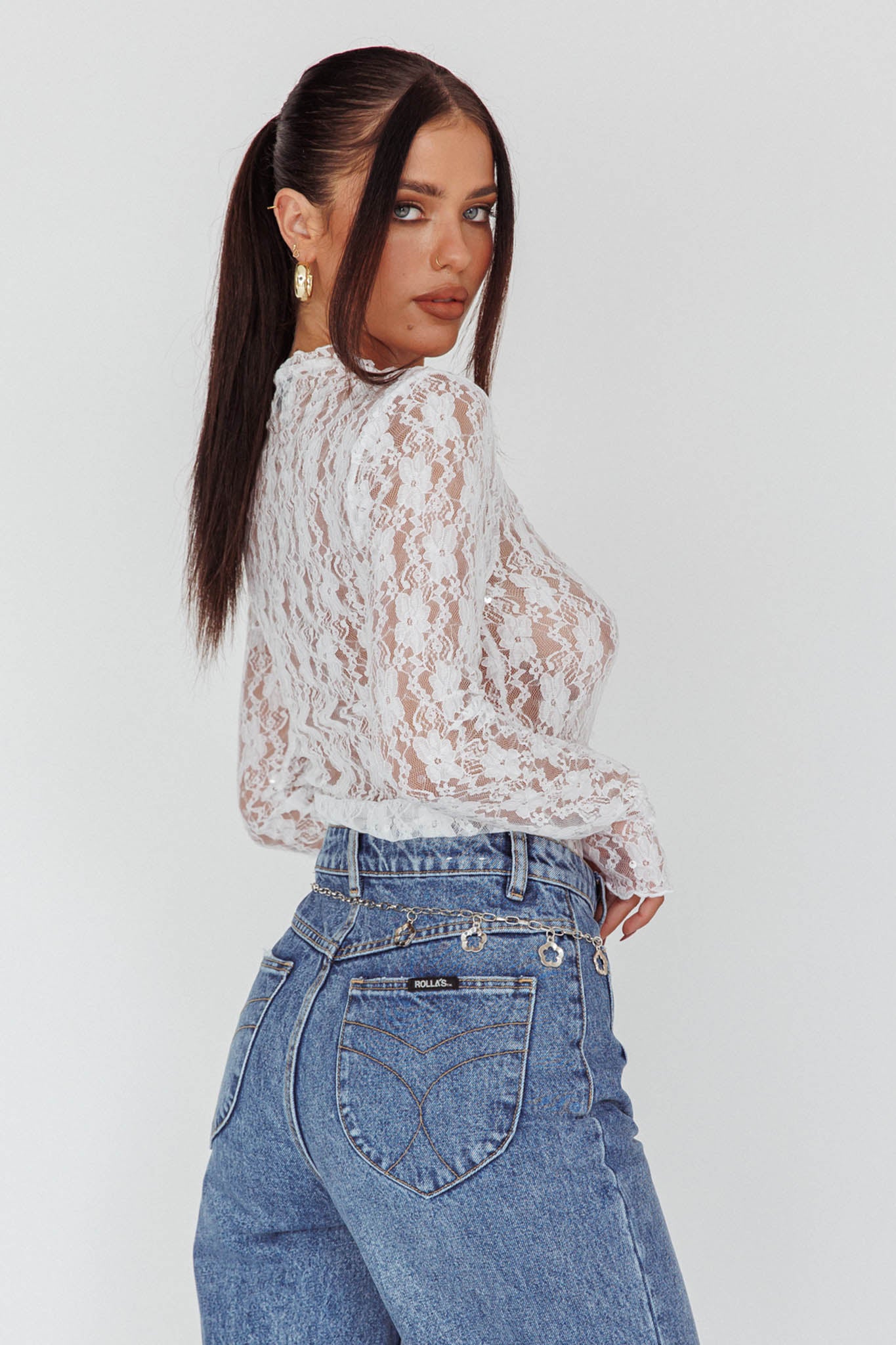 Angel Baby Long Sleeve Lace Top White by Selfie Leslie