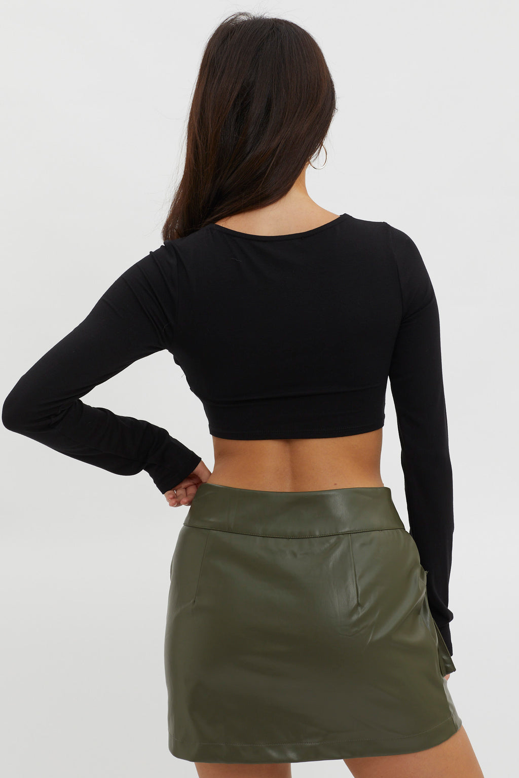 Foxy Twist Long Sleeve Crop Top Black by Selfie Leslie