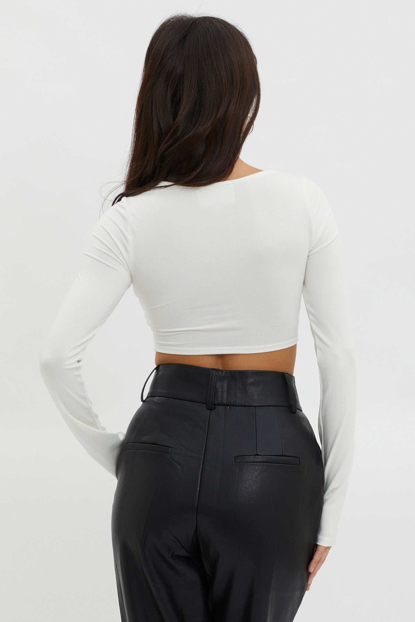 Foxy Twist Long Sleeve Crop Top White by Selfie Leslie