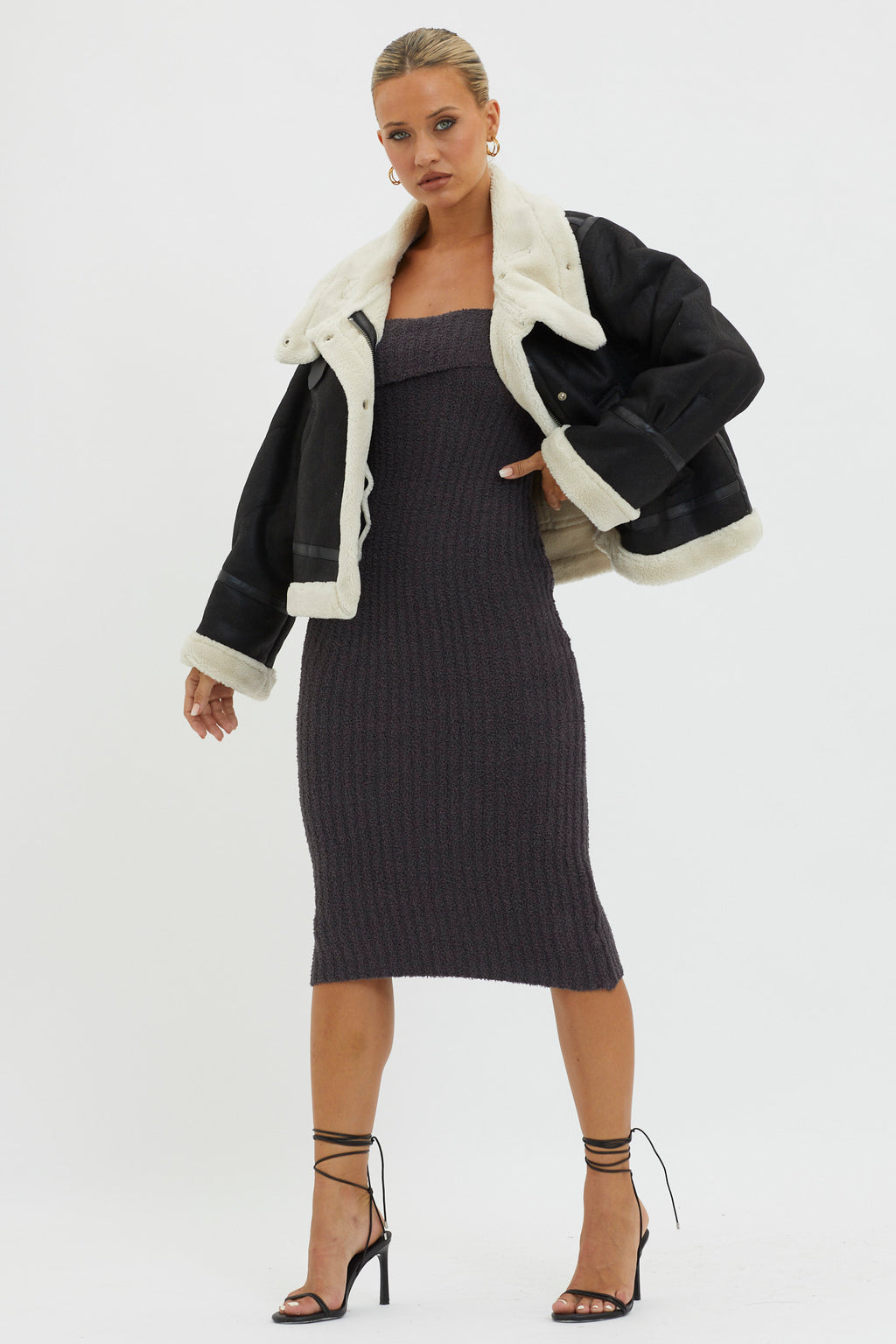 Wintertide Sherpa Trim Jacket Black by Selfie Leslie