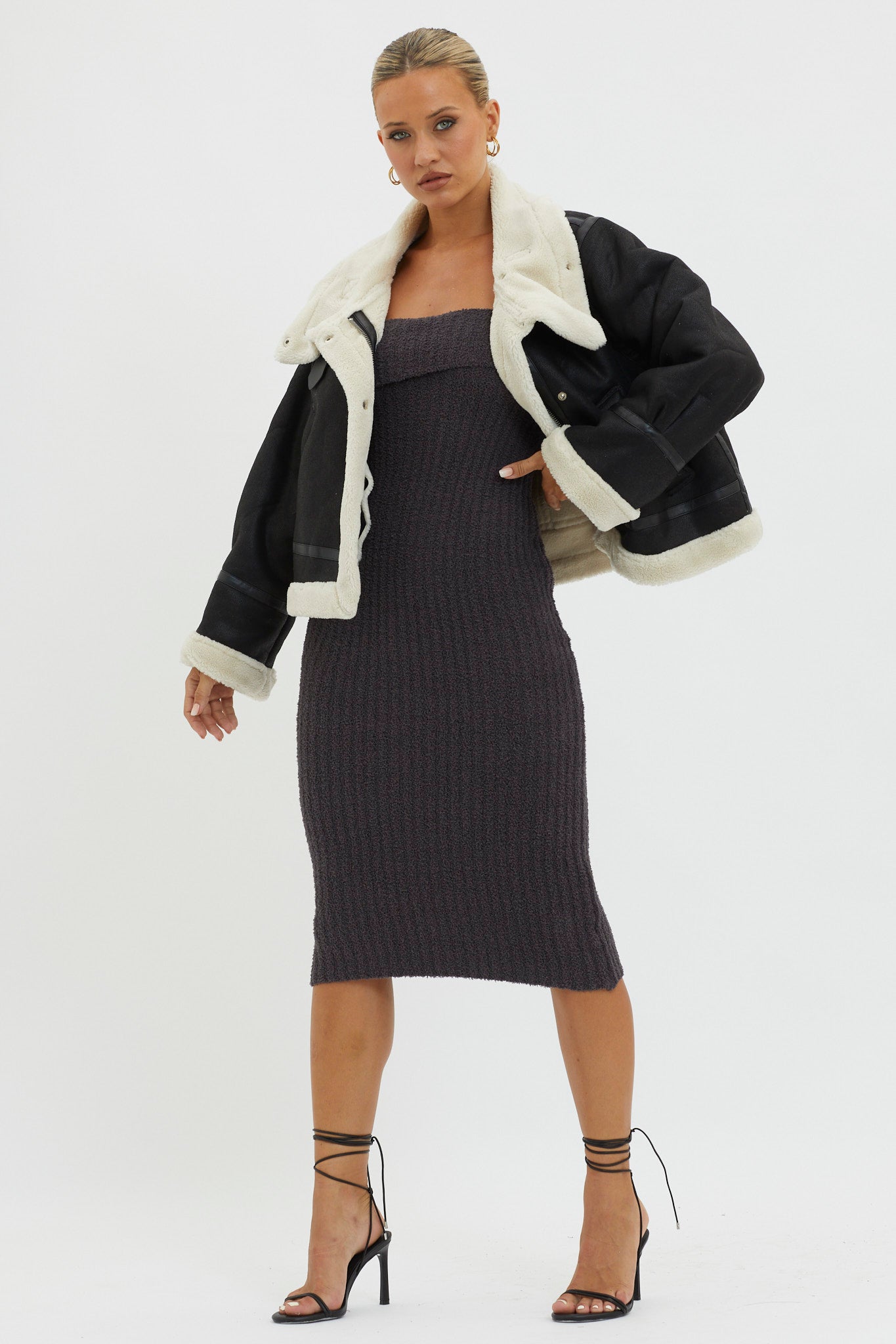 Wintertide Sherpa Trim Jacket Black by Selfie Leslie