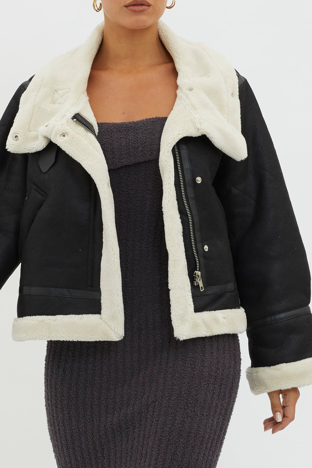 Wintertide Sherpa Trim Jacket Black by Selfie Leslie