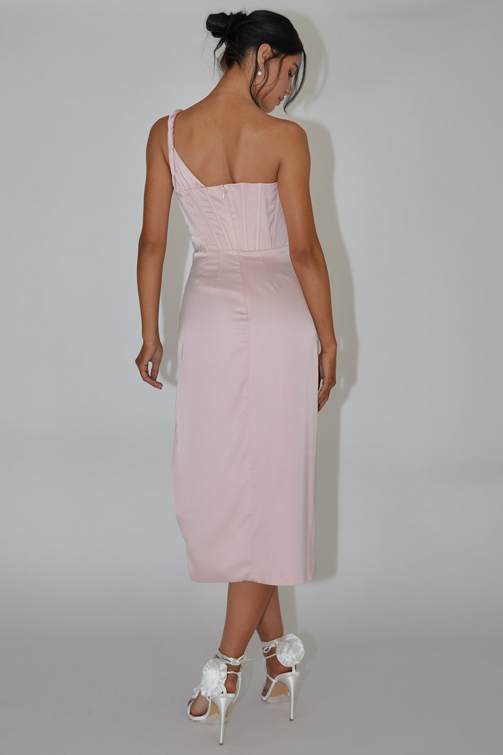 Ryhana One-Shoulder Split Midi Dress Dusty Rose by Selfie Leslie