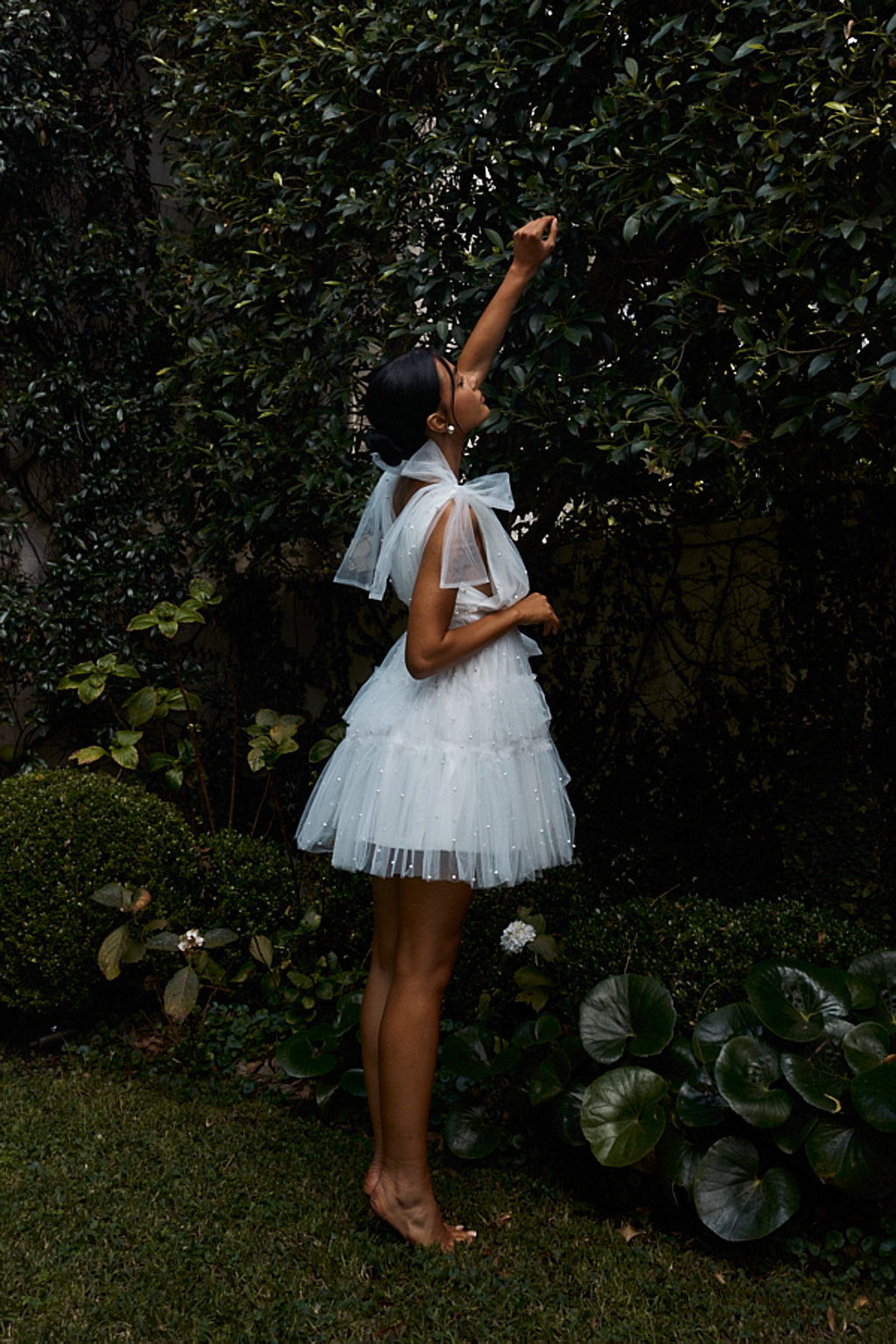 bombshell tube mini dress white pearl Lyra Pearl Embellished Tulle Mini Dress White