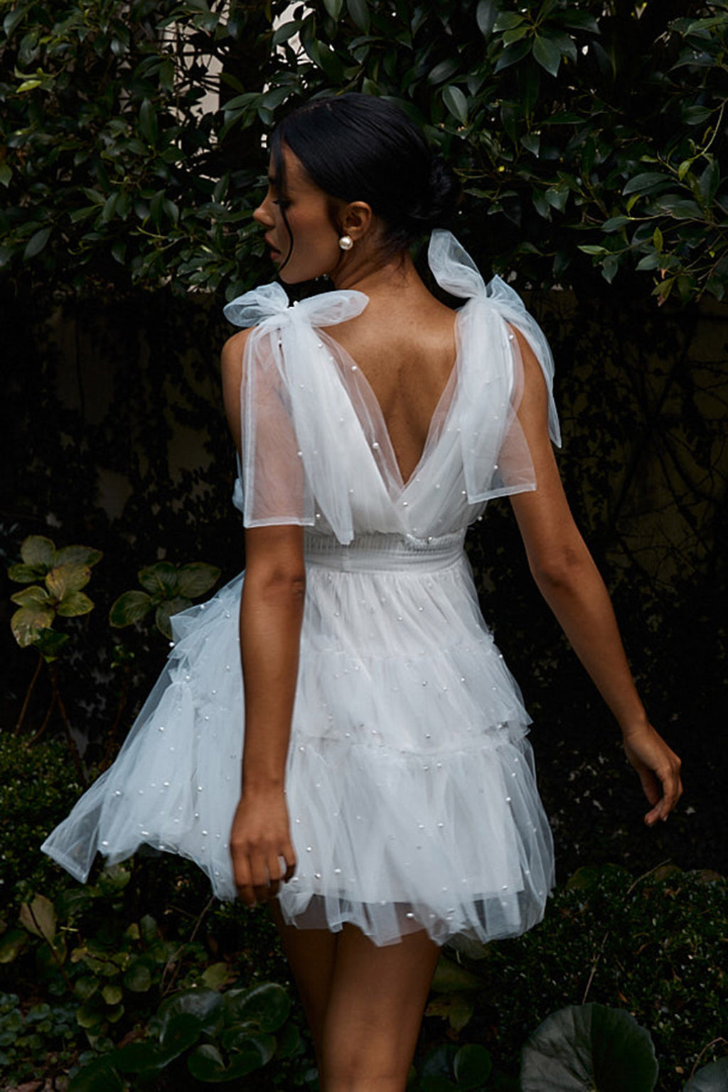 Lyra Pearl Embellished Tulle Mini Dress White by Selfie Leslie