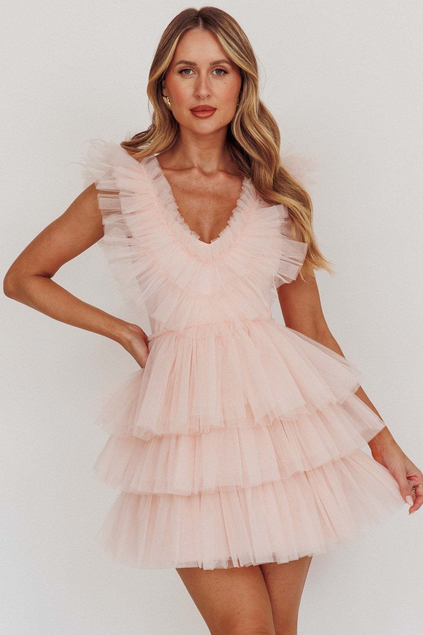 Froufrou Layered Tulle Mini Dress Blush by Selfie Leslie