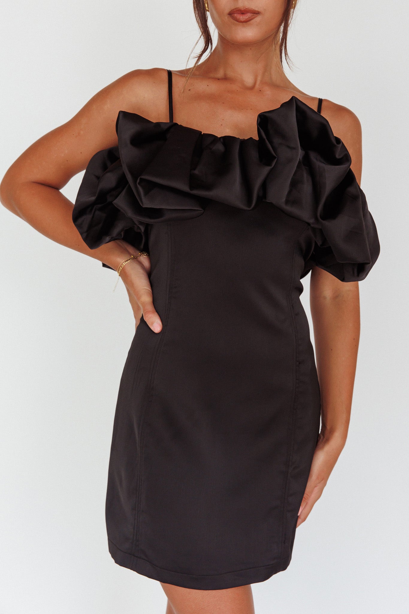 All The Drama Bubble Neckline Mini Dress Black by Selfie Leslie