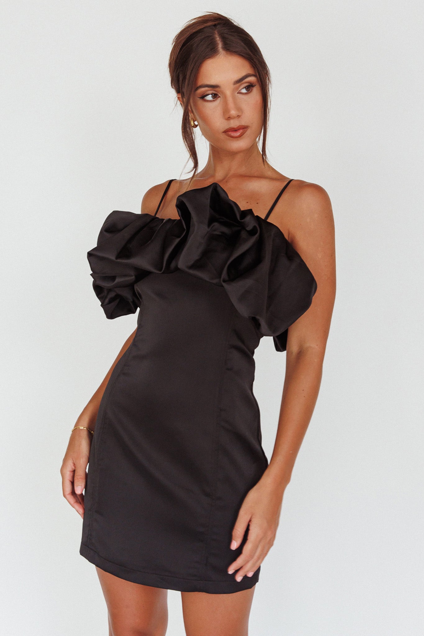 All The Drama Bubble Neckline Mini Dress Black by Selfie Leslie