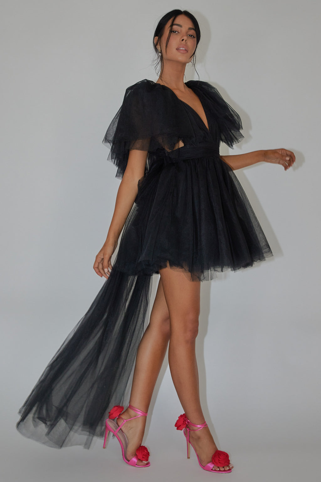 Star Power Tulle Train Mini Dress Black by Selfie Leslie