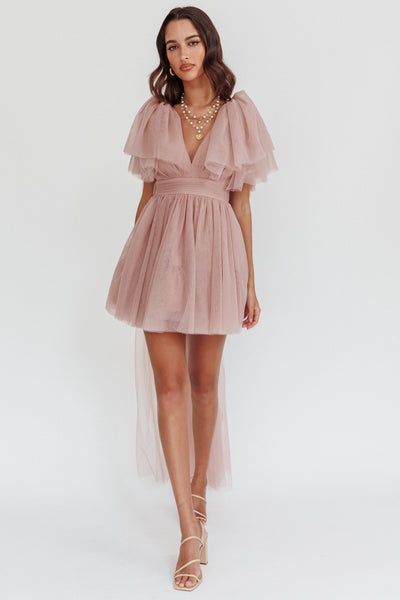 Star Power Tulle Train Mini Dress Blush | Selfie Leslie