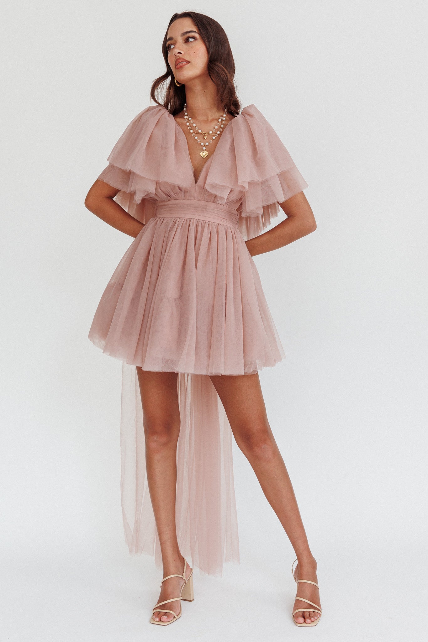 Star Power Tulle Train Mini Dress Blush by Selfie Leslie