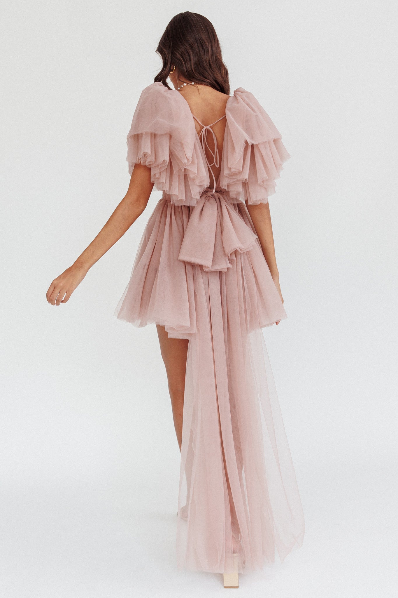 pink mini dress with train Star Power Tulle Train Mini Dress Blush S