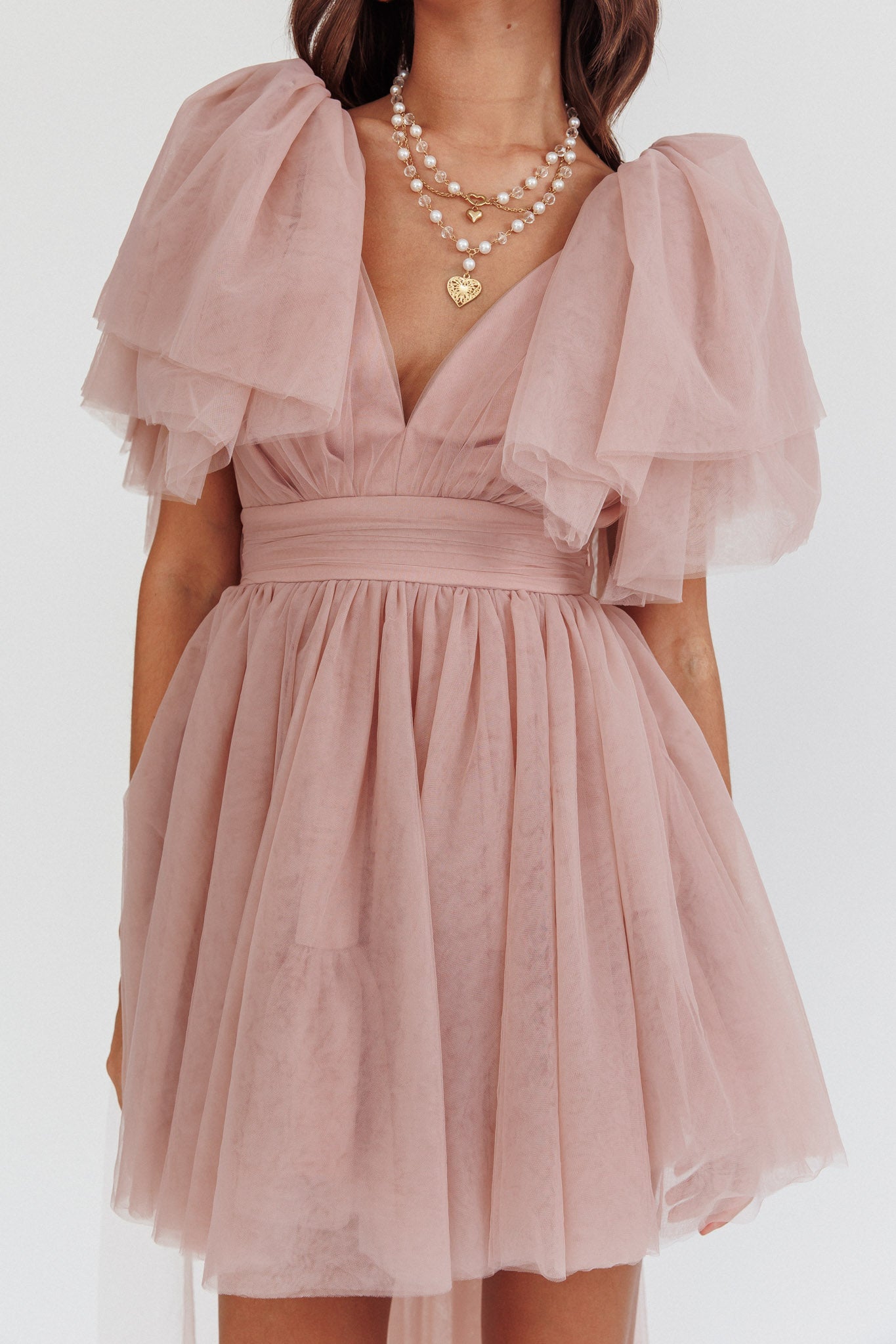 Star Power Tulle Train Mini Dress Blush by Selfie Leslie