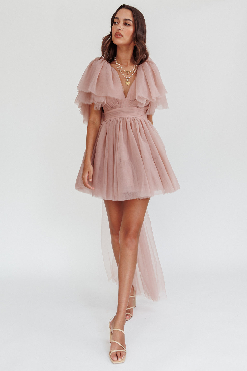 Star Power Tulle Train Mini Dress Blush by Selfie Leslie