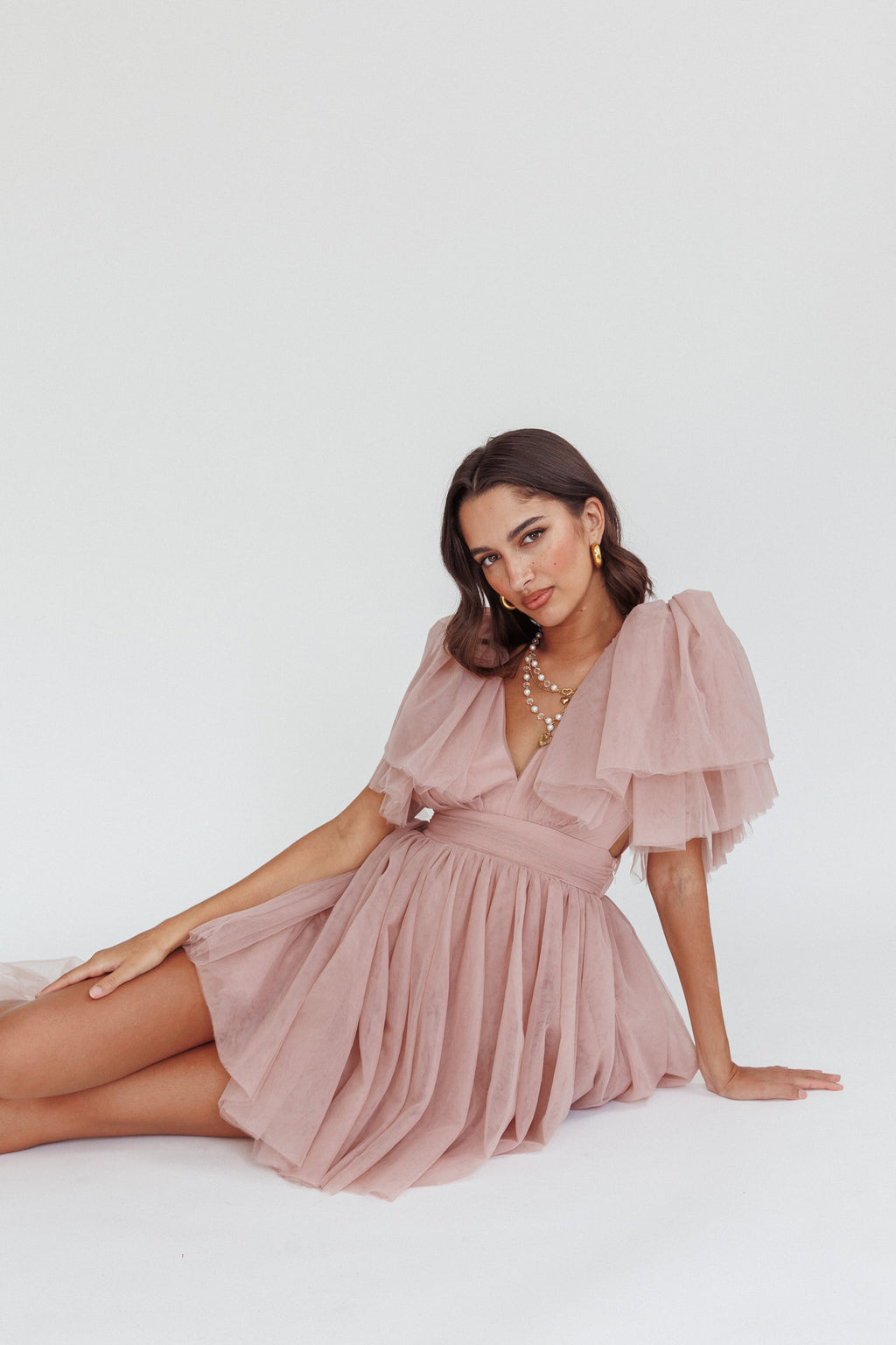 Star Power Tulle Train Mini Dress Blush by Selfie Leslie