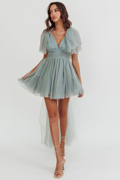 Star Power Tulle Train Mini Dress Pistachio | Selfie Leslie