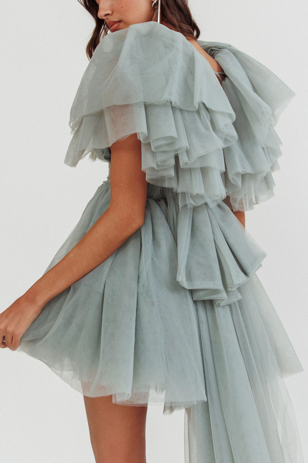 Star Power Tulle Train Mini Dress Pistachio by Selfie Leslie