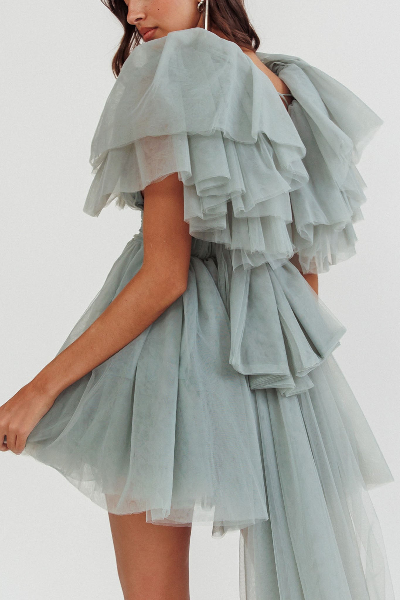 Star Power Tulle Train Mini Dress Pistachio by Selfie Leslie