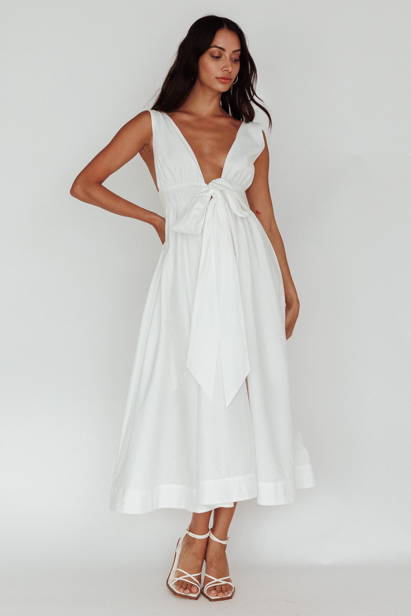 Indira Tied Bust Midi Dress Off White by Selfie Leslie