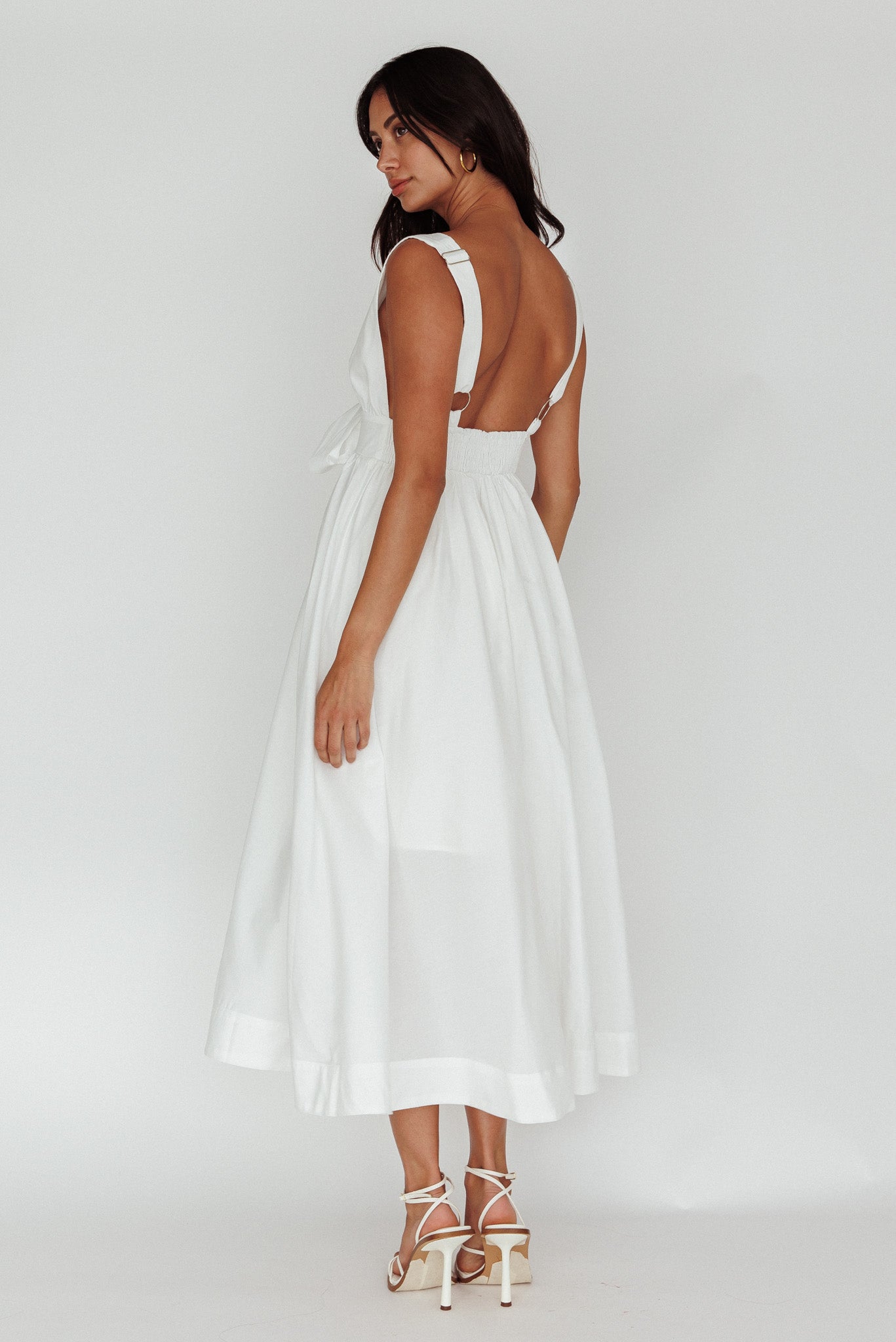 Indira Tied Bust Midi Dress Off White by Selfie Leslie